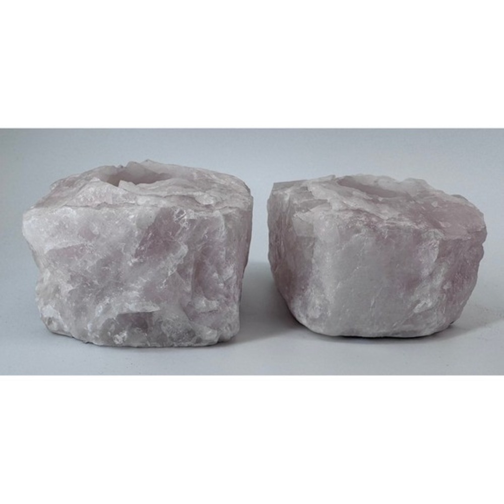 Rose Quartz Crystal Candle Tealight Votive Holders Set of 2 Raw Gemstone Carved - Picture 8 of 16